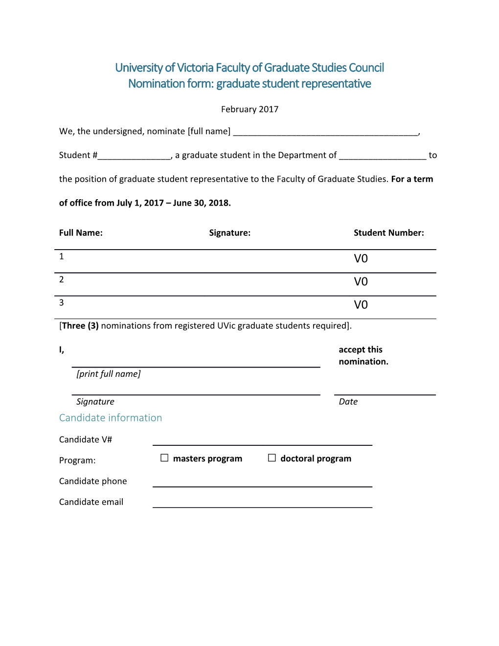 University of Victoria Faculty of Graduate Studies Council