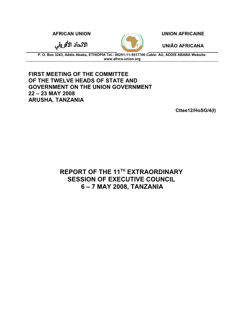 Draft Report of the Eleventh Extraordinary Session of the Executive Council, 6-7 May 2008