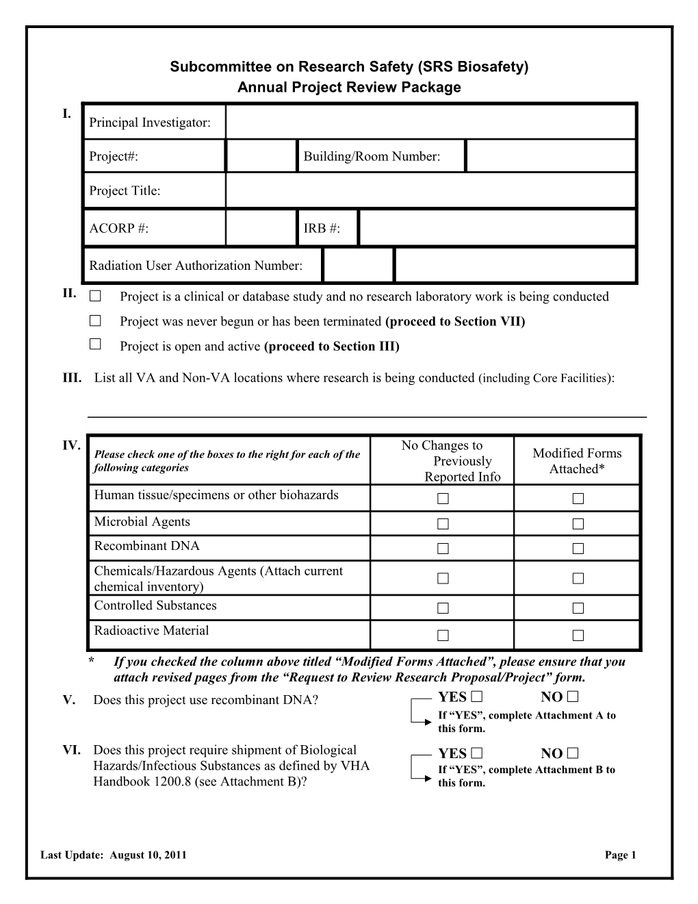 Research Safety Annual Project Review