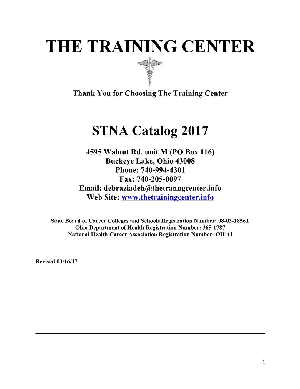 Thank You for Choosing the Training Center