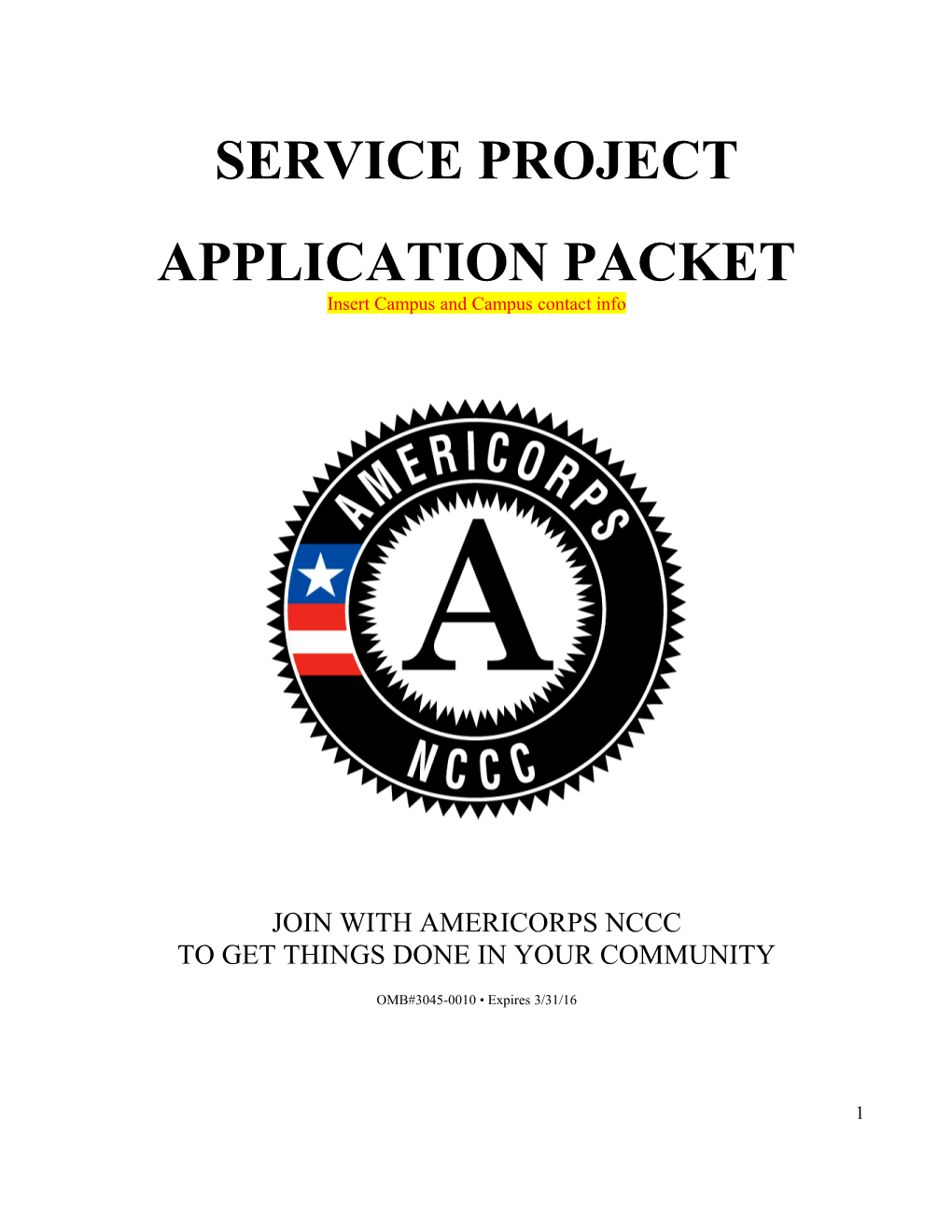 Americorps NCCC Service Project Application Packet