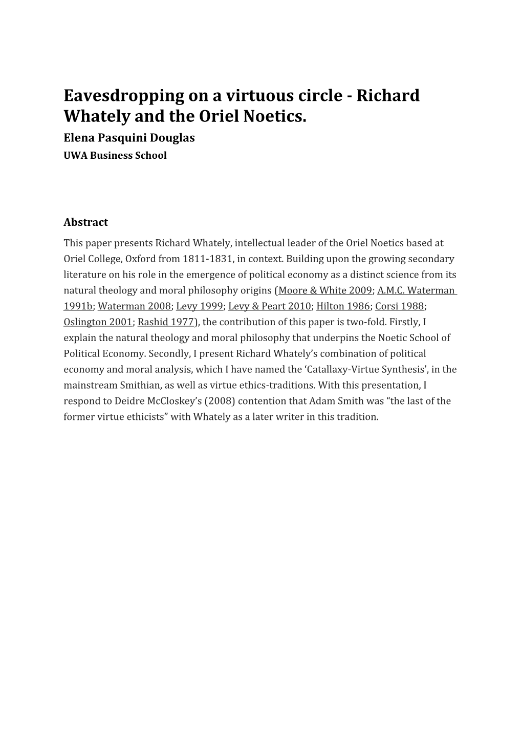 Eavesdropping on a Virtuous Circle - Richard Whately and the Oriel Noetics