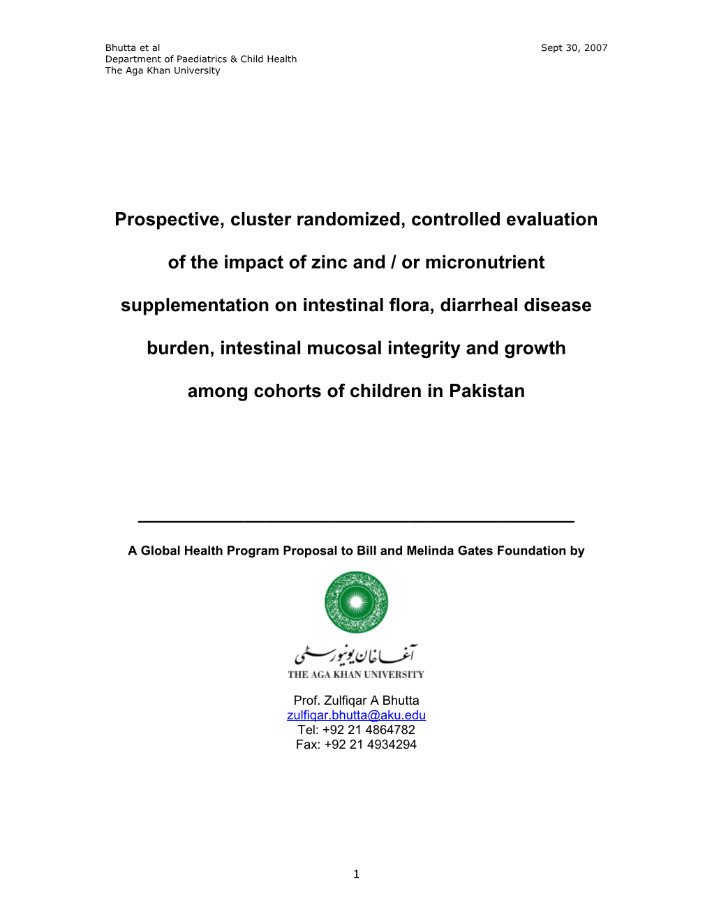 Evaluation of the Impact of Zinc and / Or Micronutrient Supplementation on Intestinal Flora