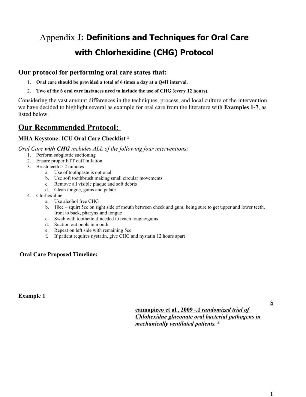 Appendix J : Definitions and Techniques for Oral Care