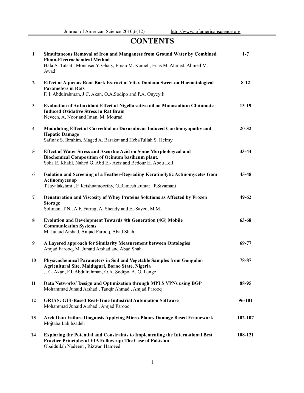Journal of American Science 2010;6(12)