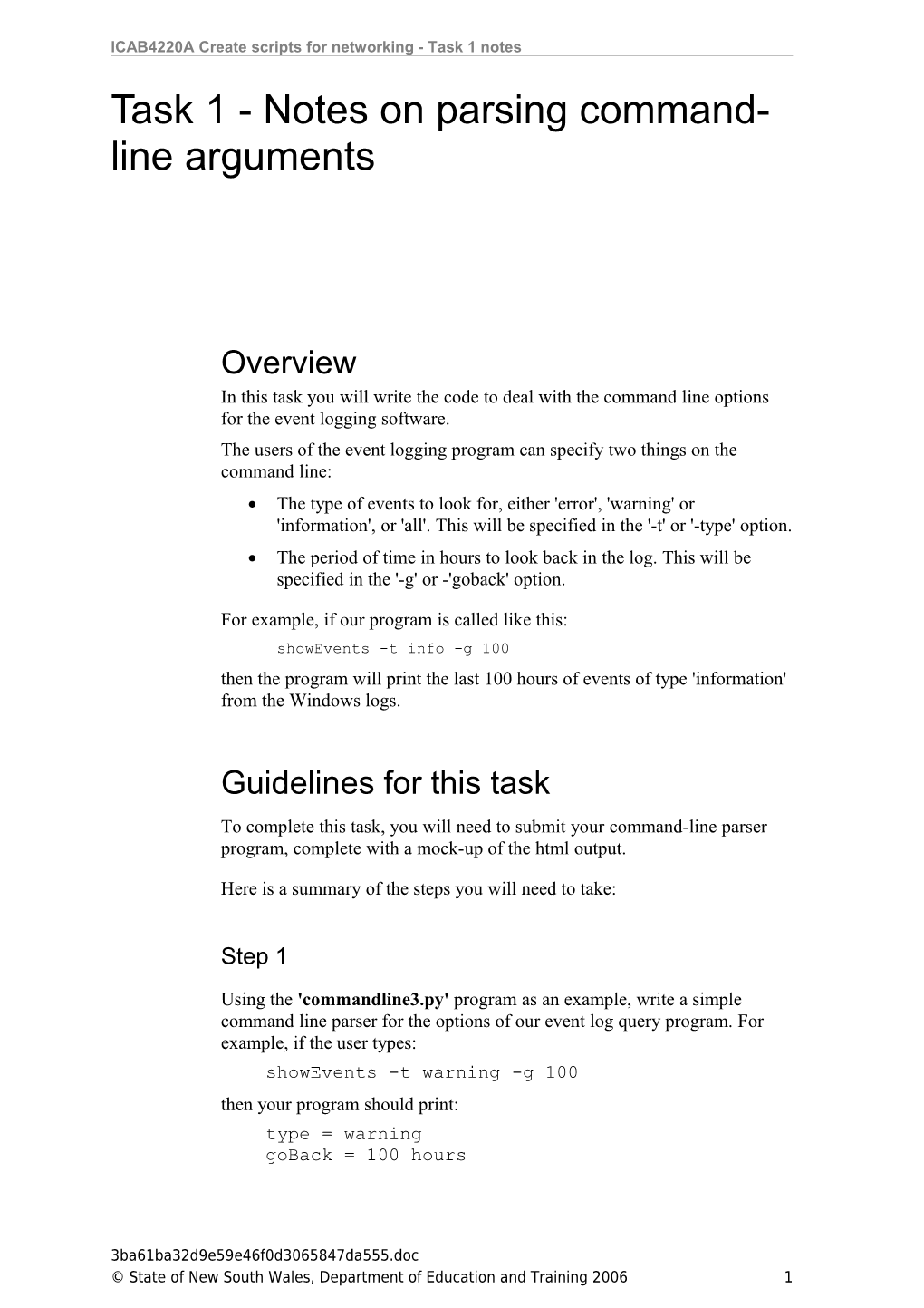 ICAB4220A Create Scripts for Networking- Task 1 Notes