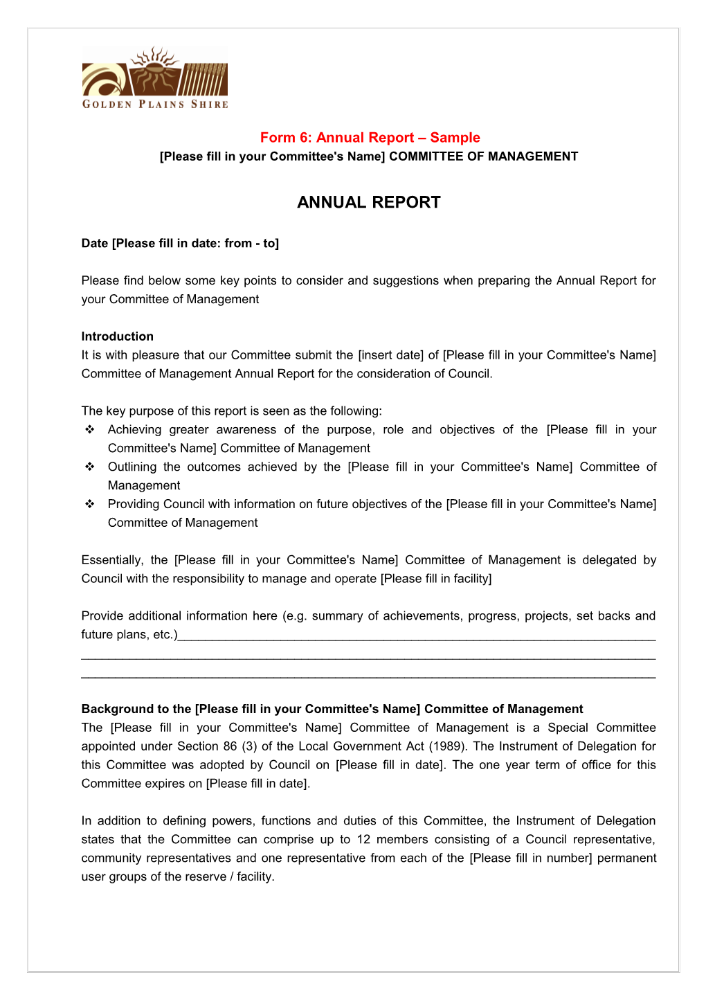 Form 6: Annual Report Sample