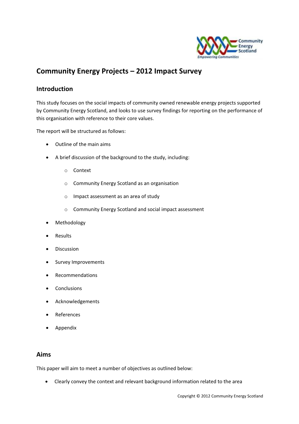 Community Energy Projects 2012 Impact Survey