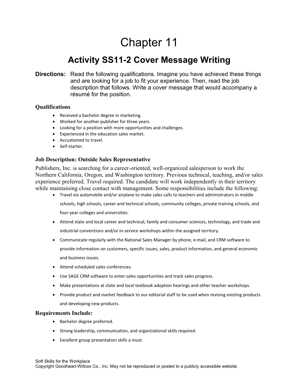 Activity SS11-2 Cover Message Writing