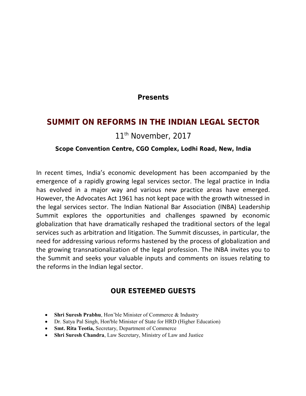 Summit on Reforms in the Indian Legal Sector