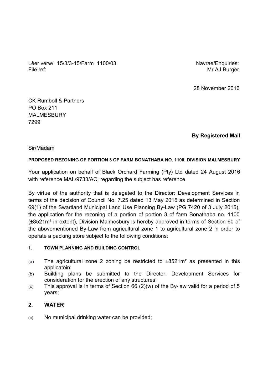 Proposed Rezoning of Portion 3 of Farm Bonathaba No.1100, Division Malmesbury