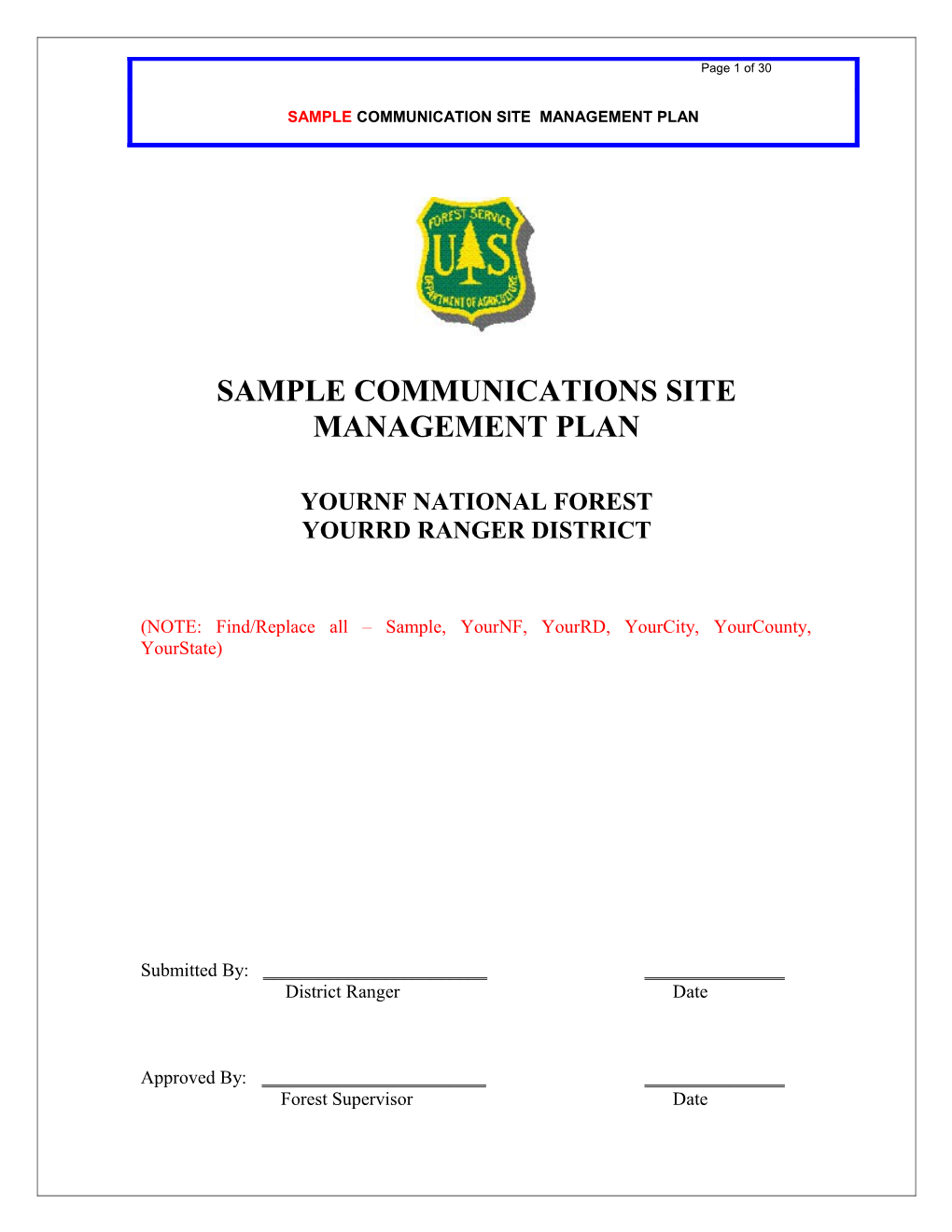 Sample Communications Site Management Plan