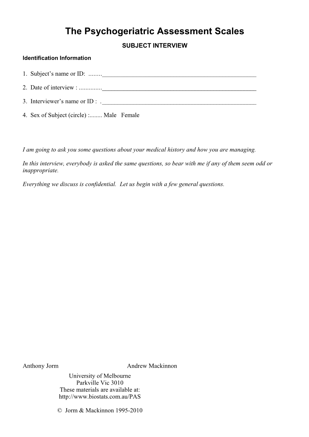 The Psychogeriatric Assessment Scales