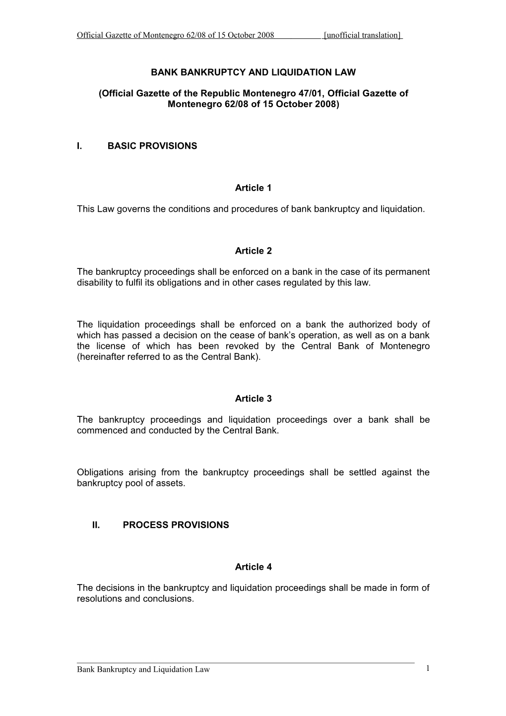 Bank Bankruptcy and Liquidation Law