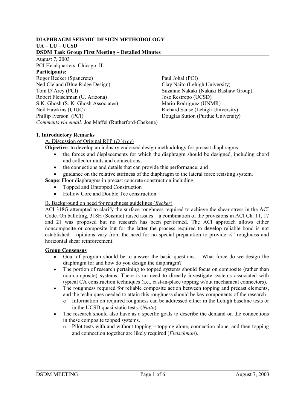 Diaphragm Design Methodology - Dsdm Meeting #1