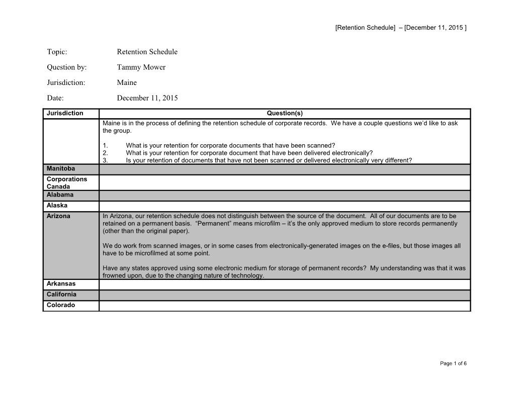 Topic:Retention Schedule