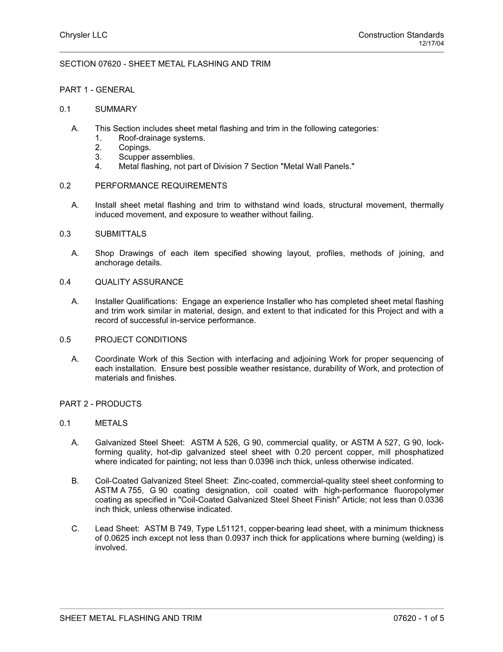 Section 07620 - Sheet Metal Flashing and Trim