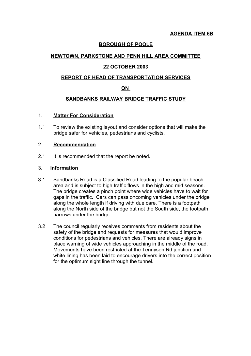 Sandbanks Railway Bridge Traffic Study