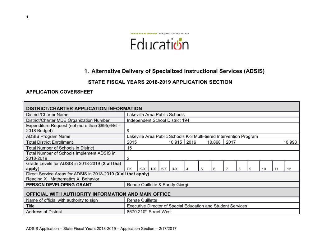 Alternative Delivery of Specialized Instructional Services (ADSIS)