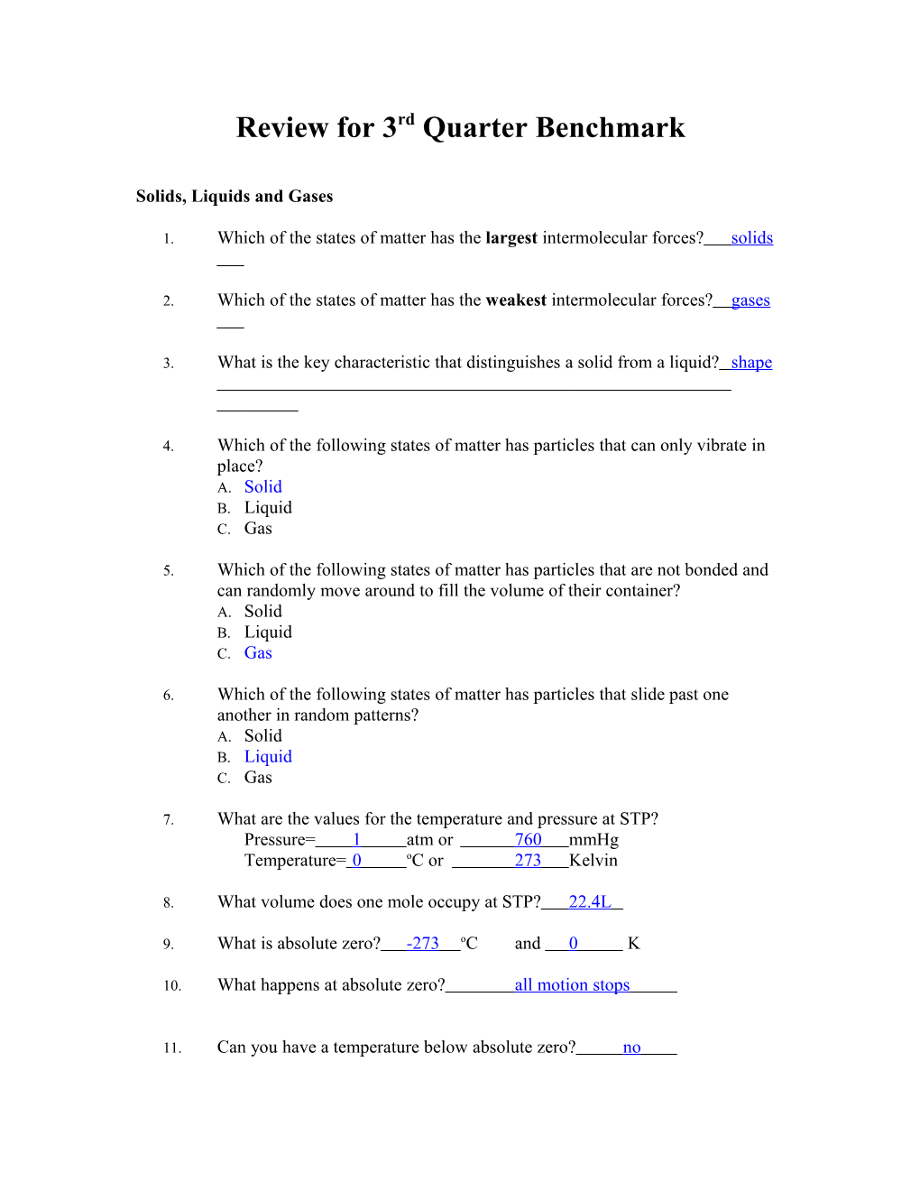 Review for 3Rd Quarter Benchmark