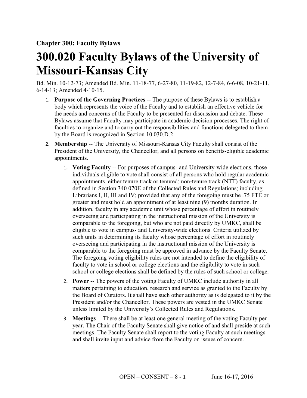 300.020 Faculty Bylaws of the University of Missouri-Kansas City