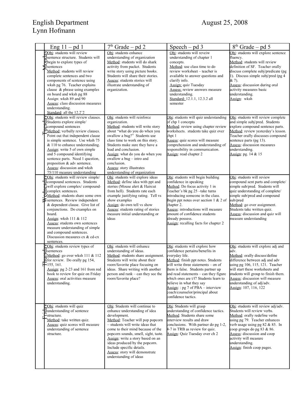 English Departmentaugust 25, 2008