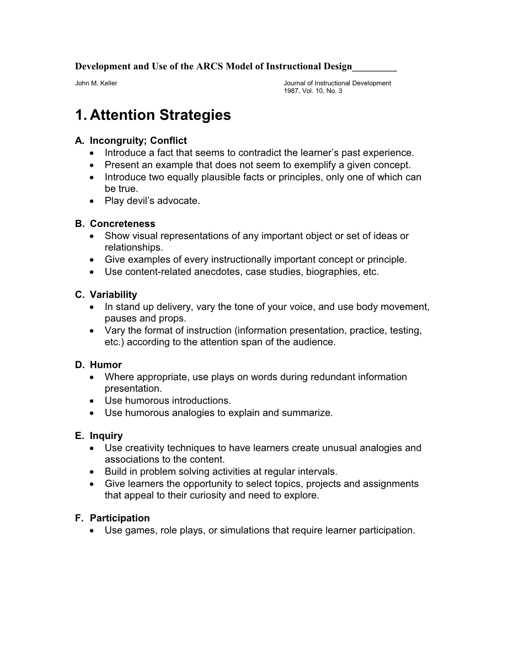 Development and Use of the ARCS Model of Instructional Design ...