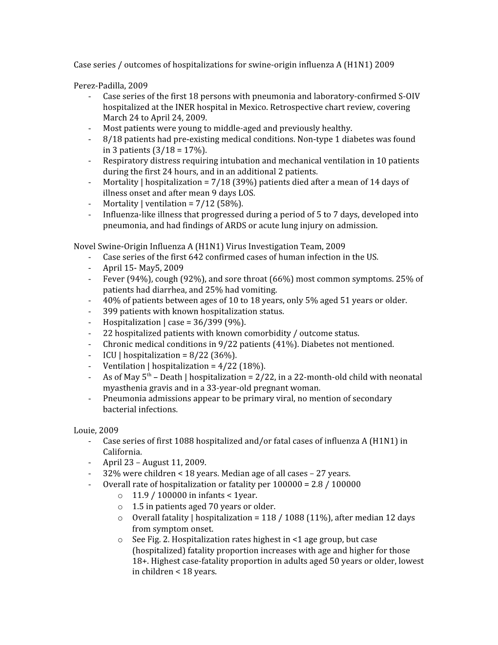 Case Series / Outcomes of Hospitalizations for Swine-Origin Influenza a (H1N1) 2009