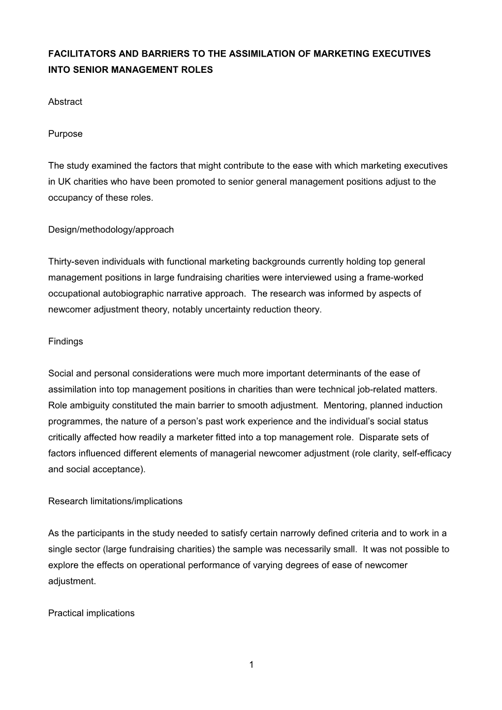 Facilitators and Barriers to the Assimilation of Marketing Executives Into Senior Management