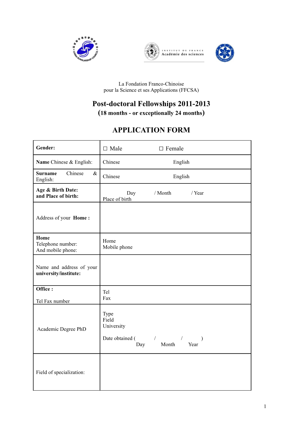 Post-Doctoral Fellowships2011-2013