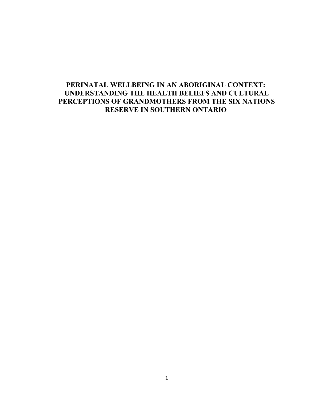 Perinatal Wellbeing in an Aboriginal Context