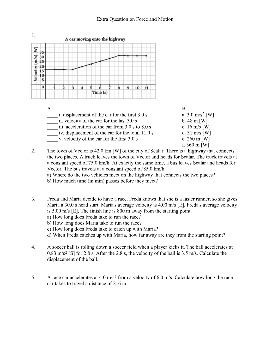 Extra Question on Force and Motion