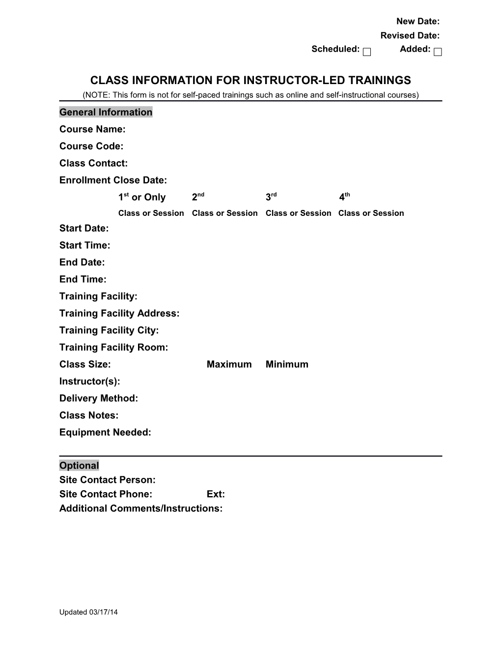 Class Information Sheet