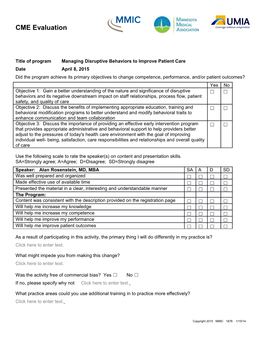 Title of Programmanaging Disruptive Behaviors to Improve Patient Care