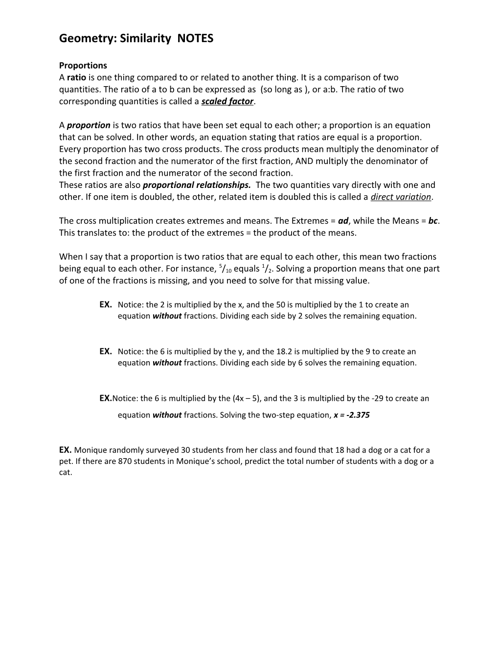 Geometry: Similarity NOTES