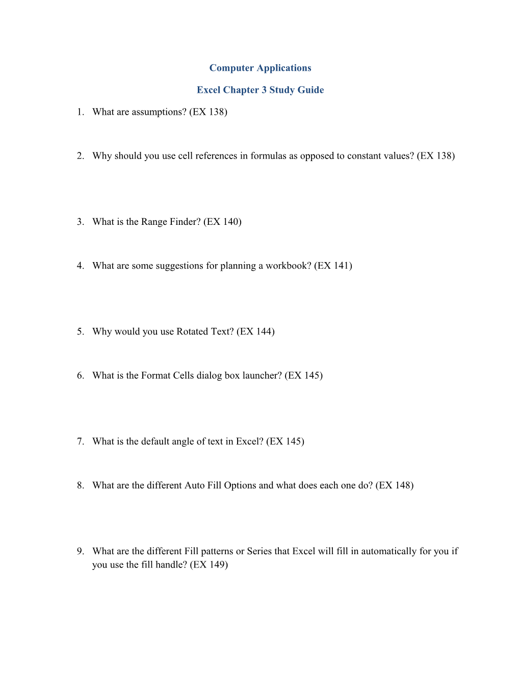 Excel Chapter 3 Study Guide