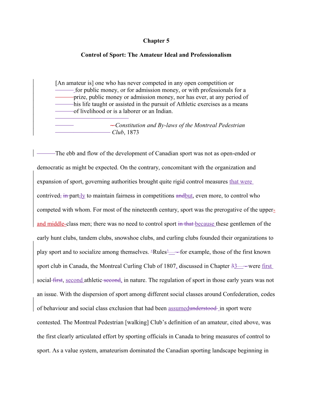 Control of Sport: the Amateur Ideal and Professionalism
