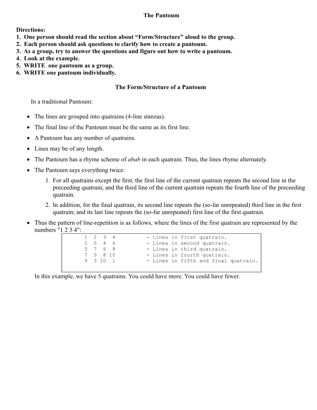 The Form/Structure of a Pantoum