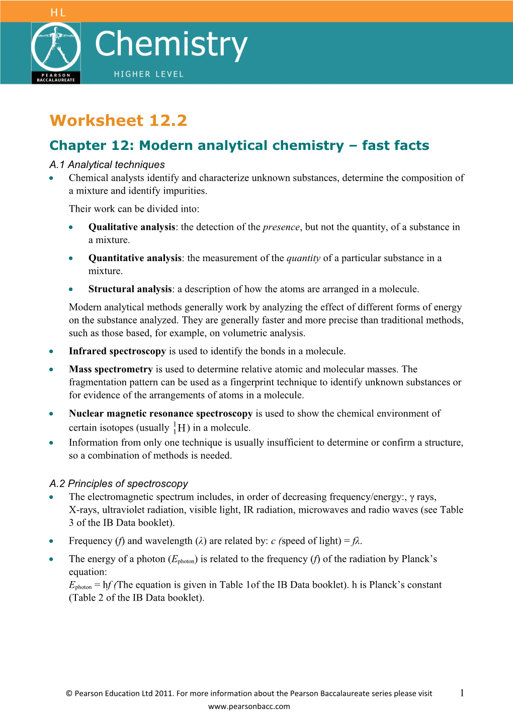 Chapter 12: Modern Analytical Chemistry Fast Facts