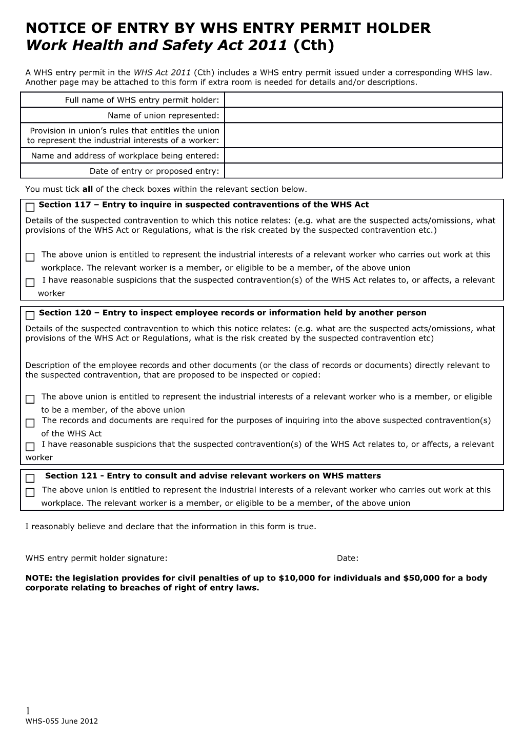 WHS Entry Permit Holder