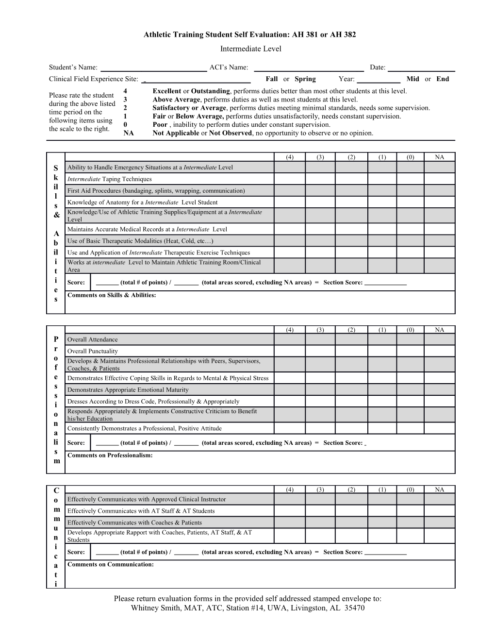 Clinical Experience Evaluation