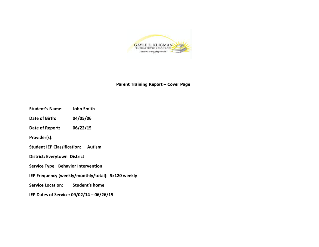 Parent Training Report Cover Page