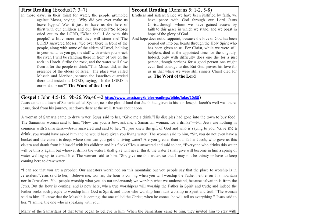 First Reading(Exodus17: 3 7)