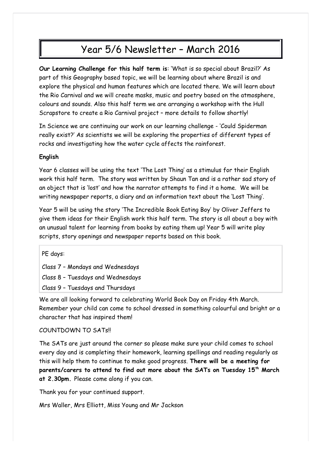 Year 5/6 Newsletter March2016