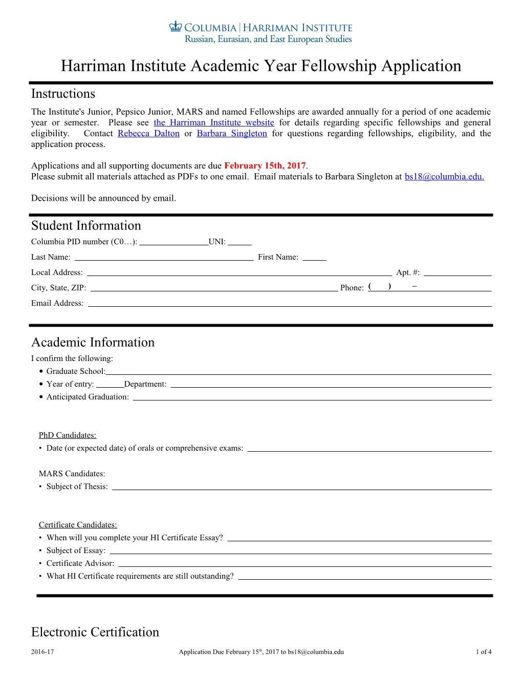 HI Junior Fellowship Application
