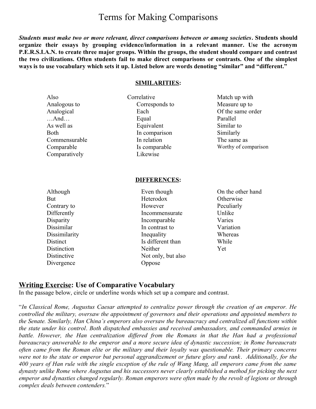 Terms for Making Comparisons