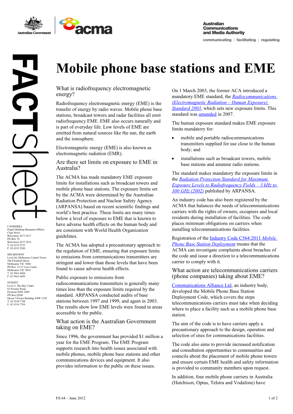 FS64 - Mobile Phone Base Stations and EME