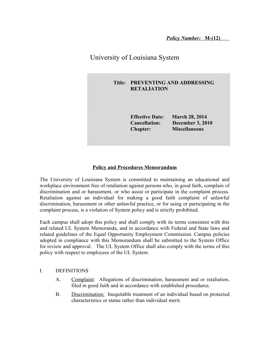 Policy and Procedures Memorandum