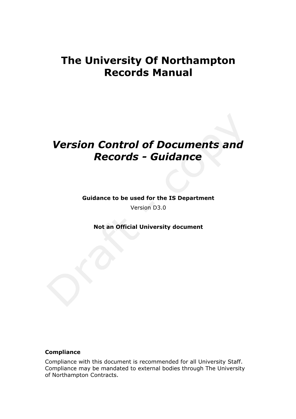 University College Northampton Records Manual