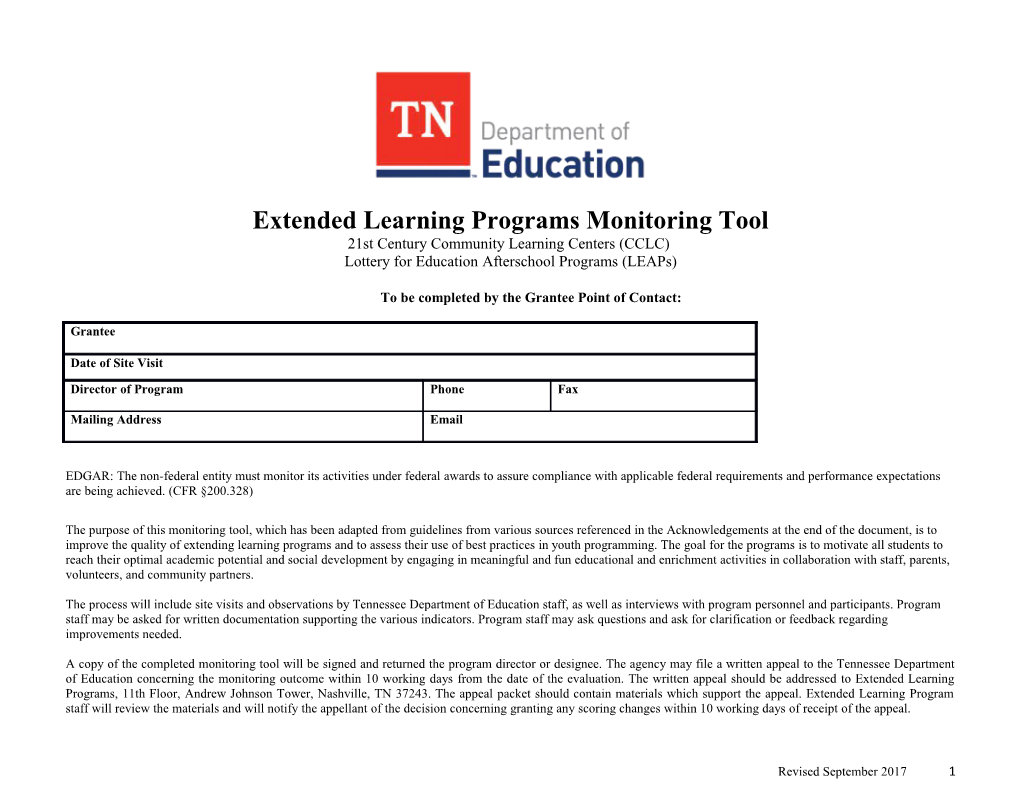 Extended Learning Programs Monitoring Tool
